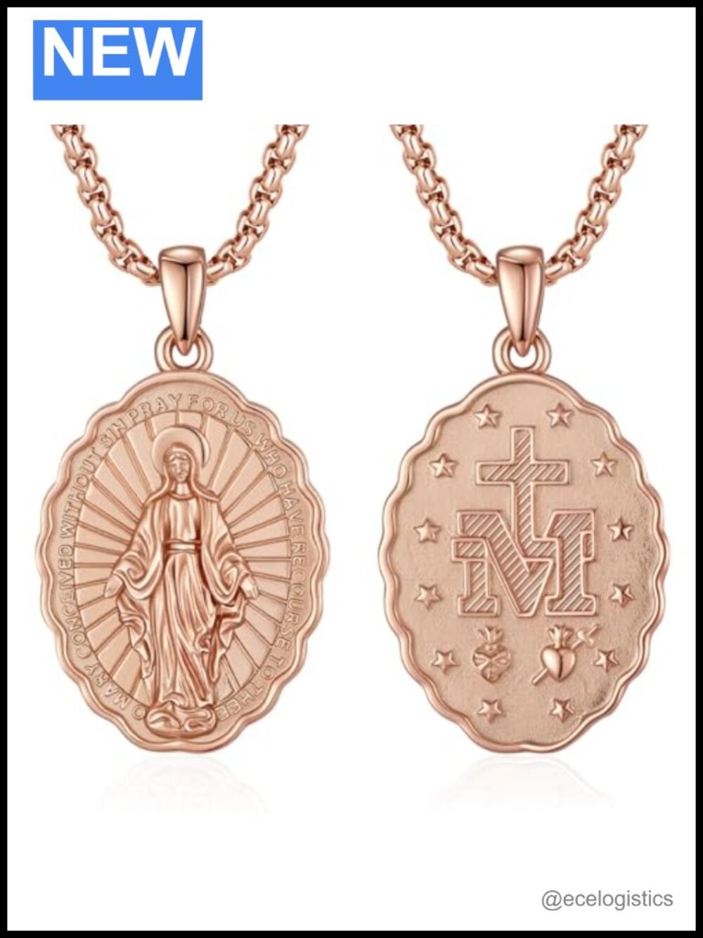 925 Sterling Silver Miraculous Medal Necklace Catholic Virgin Mary Pendant